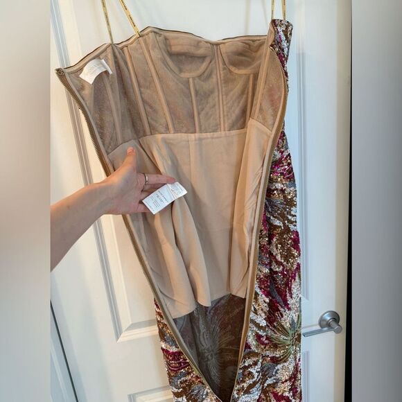 NWOT BRONX AND BANIC Dahlia Fuchsia Multi Maxi Strapless Dress - Picture 14 of 15